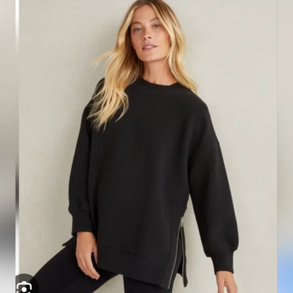 Varley Black Mae Longline Side Zip Ribbed Oversized Sweatshirt Sz. S - Picture 1 of 8